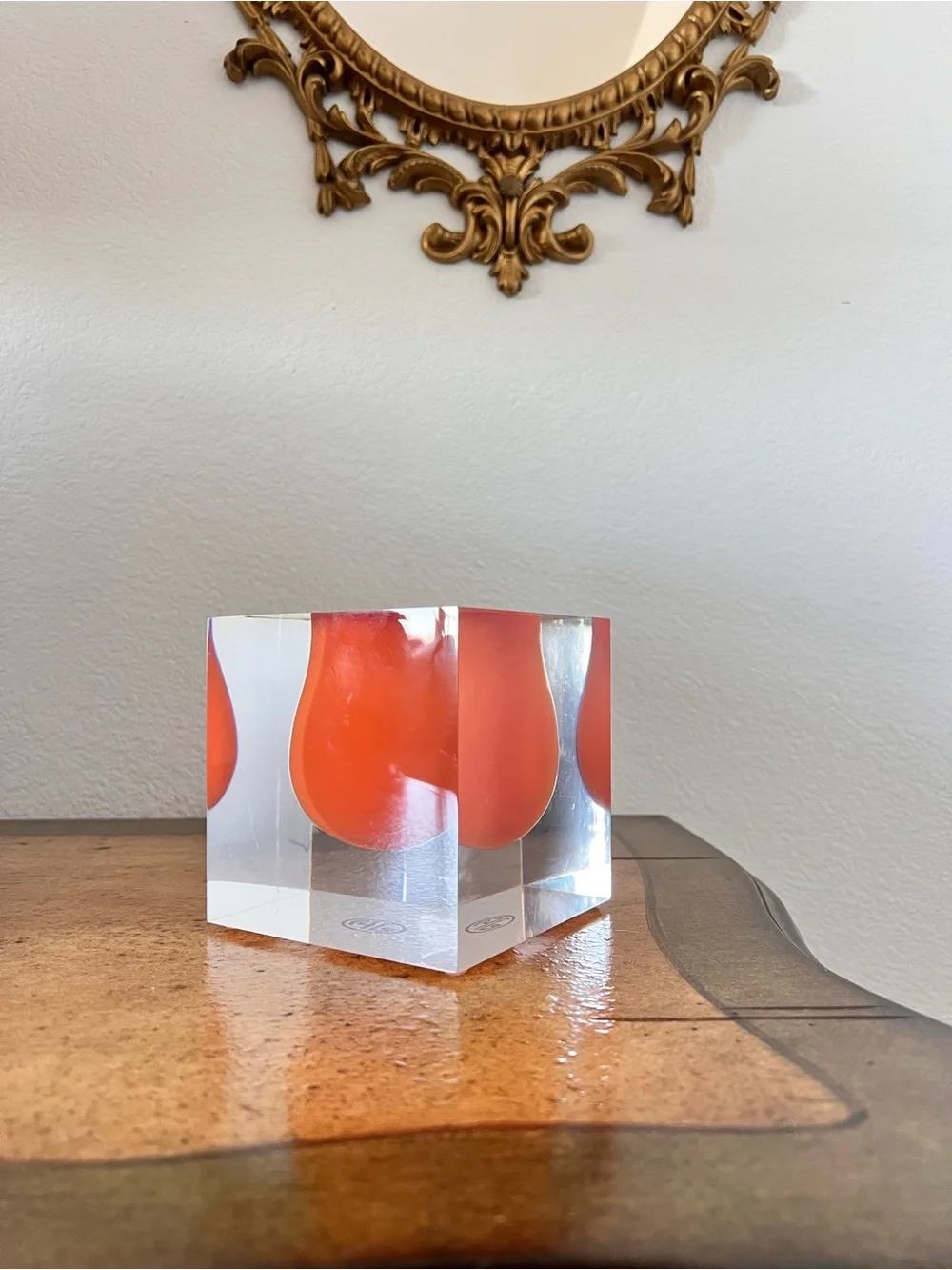 Jonathan Adler Bel Air Mini Scoop Vase Orange Acrylic Cube Modern Decor 11